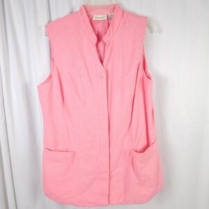 Vintage Mosaic Pink Sleeveless Linen Blend Button Down Vest Womens 16‎